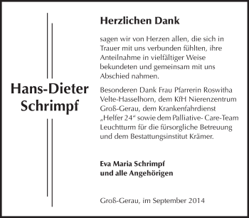 Traueranzeige von Hans-Dieter Schrimpf von Rüsselsheimer Echo, Groß-Gerauer-Echo, Ried Echo