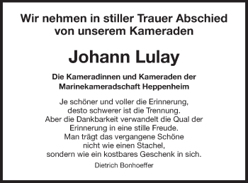 Traueranzeige von Johann Lulay von Starkenburger Echo