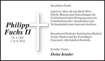 Traueranzeige von Philipp Fuchs  von Echo-Zeitungen (Gesamtausgabe)