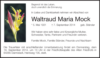 Traueranzeige von Waltraud Maria Mock von Echo-Zeitungen (Gesamtausgabe)