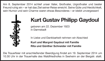 Traueranzeige von Kurt Gustav Philipp Gaydoul von Echo-Zeitungen (Gesamtausgabe)