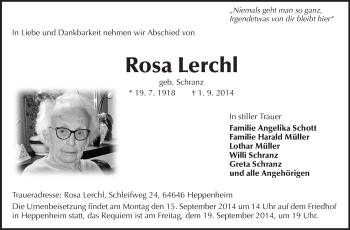 Traueranzeige von Rosa Lierchl von Starkenburger Echo