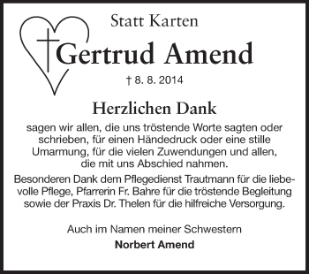 Traueranzeige von Gertrud Amend von Odenwälder Echo