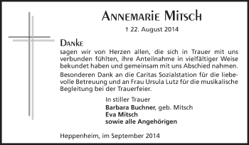 Traueranzeige von Annemarie Mitsch von Starkenburger Echo
