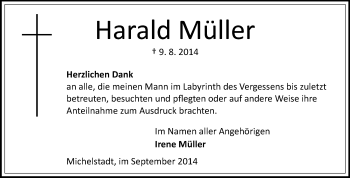 Traueranzeige von Harald Müller von Odenwälder Echo