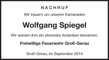 Traueranzeige von Wolfgang Spiegel von Rüsselsheimer Echo, Groß-Gerauer-Echo, Ried Echo