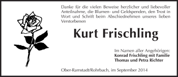 Traueranzeige von Kurt Frischling von Echo-Zeitungen (Gesamtausgabe)