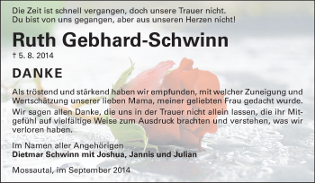 Traueranzeige von Ruth Gebhard-Schwinn von Odenwälder Echo