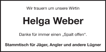 Traueranzeige von Helga Weber von Echo-Zeitungen (Gesamtausgabe)