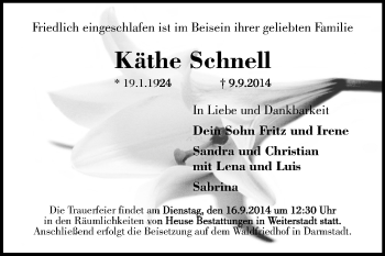 Traueranzeige von Käthe Schnell von Echo-Zeitungen (Gesamtausgabe)