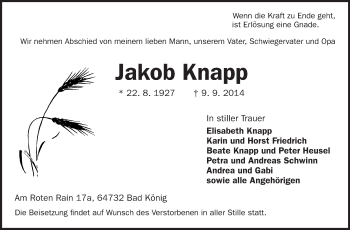 Traueranzeige von Jakob Knapp von Odenwälder Echo