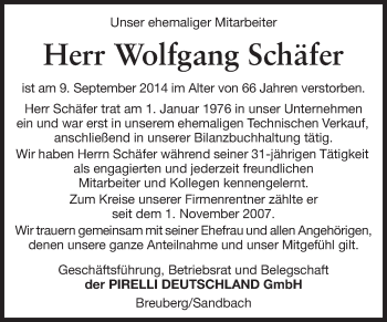 Traueranzeige von Wolfgang Schäfer von Odenwälder Echo