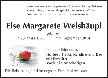 Traueranzeige von Else Margarete Weishäupl von Echo-Zeitungen (Gesamtausgabe)