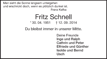 Traueranzeige von Fritz Schnell von Echo-Zeitungen (Gesamtausgabe)