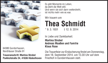 Traueranzeige von Thea Schmidt von Echo-Zeitungen (Gesamtausgabe)