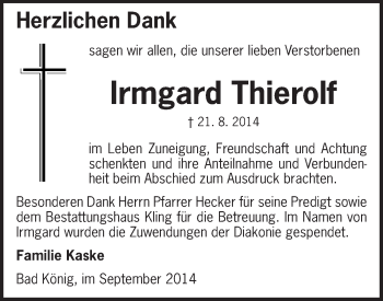 Traueranzeige von Irmgard Thierolf von Odenwälder Echo