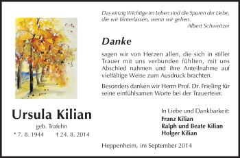 Traueranzeige von Ursula Kilian von Starkenburger Echo, Bergsträßer Anzeiger