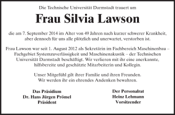 Traueranzeige von Silvia Lawson von Echo-Zeitungen (Gesamtausgabe)