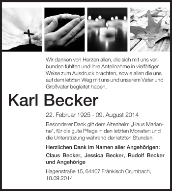Traueranzeige von Karl Becker von Odenwälder Echo
