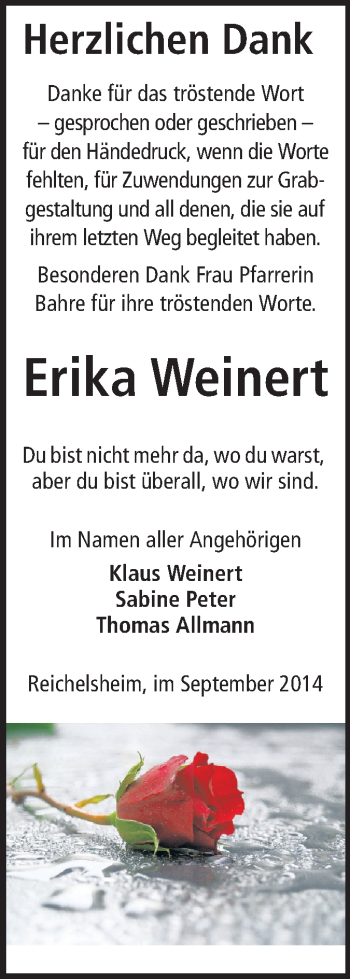 Traueranzeige von Erika Weinert von Echo-Zeitungen (Gesamtausgabe)