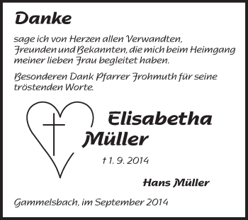 Traueranzeige von Elisabetha Müller von Odenwälder Echo