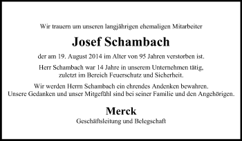 Traueranzeige von Josef Schambach von Echo-Zeitungen (Gesamtausgabe)