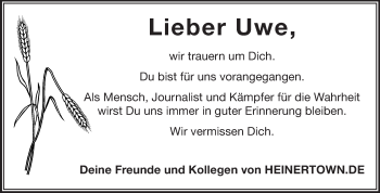 Traueranzeige von Uwe Lorenz von Echo-Zeitungen (Gesamtausgabe)