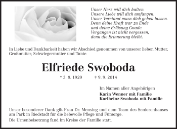 Traueranzeige von Elfriede Swoboda von Echo-Zeitungen (Gesamtausgabe)