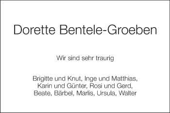 Traueranzeige von Dorette Bentele-Groeben von Echo-Zeitungen (Gesamtausgabe)