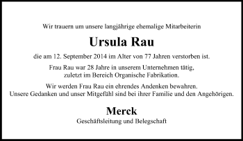 Traueranzeige von Ursula Rau von Echo-Zeitungen (Gesamtausgabe)