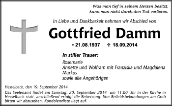 Traueranzeige von Gottfried Damm von Odenwälder Echo