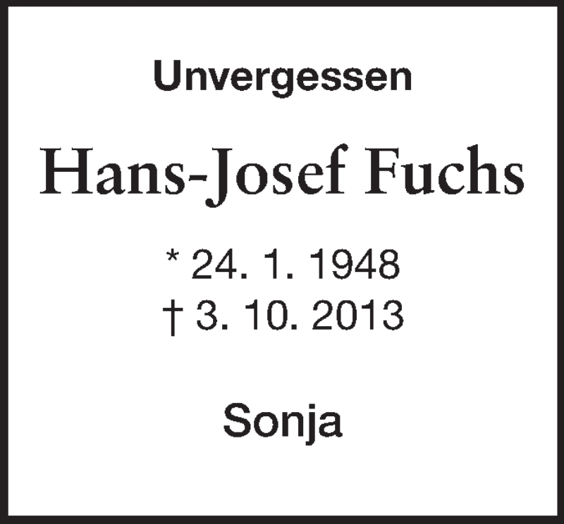  Traueranzeige für Hans-Josef Fuchs vom 02.10.2014 aus Echo-Zeitungen (Gesamtausgabe)