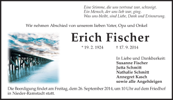 Traueranzeige von Erich Fischer von Echo-Zeitungen (Gesamtausgabe)