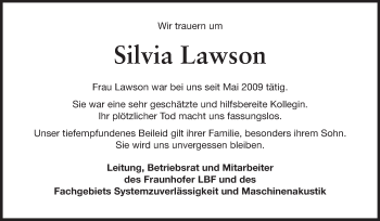 Traueranzeige von Silvia Lawson von Echo-Zeitungen (Gesamtausgabe)
