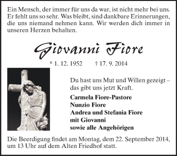 Traueranzeige von Giovanni Fiore von Echo-Zeitungen (Gesamtausgabe)