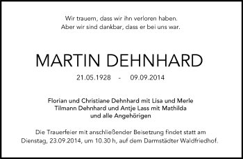 Traueranzeige von Martin Degenhard von Echo-Zeitungen (Gesamtausgabe)