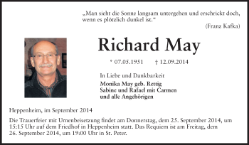 Traueranzeige von Richard May von Starkenburger Echo