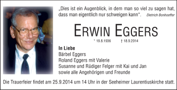 Traueranzeige von Erwin Eggers von Echo-Zeitungen (Gesamtausgabe)