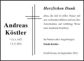 Traueranzeige von Andreas Köstler von Rüsselsheimer Echo, Groß-Gerauer-Echo, Ried Echo