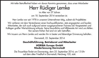 Traueranzeige von Rüdiger Lemke von Echo-Zeitungen (Gesamtausgabe)