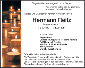 Traueranzeige von Hermann Reitz von Rüsselsheimer Echo, Groß-Gerauer-Echo, Ried Echo