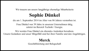 Traueranzeige von Sophie Dünkel von Echo-Zeitungen (Gesamtausgabe)