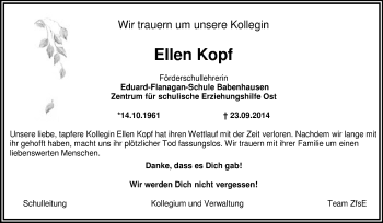 Traueranzeige von Ellen Kopf von Echo-Zeitungen (Gesamtausgabe)