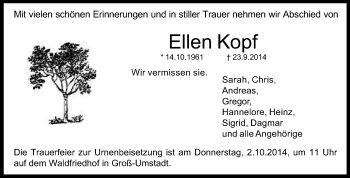 Traueranzeige von Ellen Kopf von Echo-Zeitungen (Gesamtausgabe)