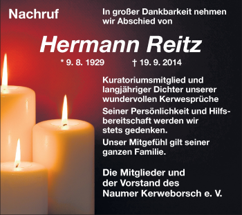 Traueranzeige von Hermann Reitz von Rüsselsheimer Echo, Groß-Gerauer-Echo, Ried Echo
