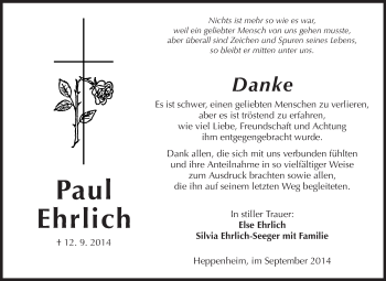 Traueranzeige von Paul Ehrlich von Starkenburger Echo, Bergsträßer Anzeiger