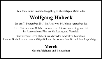 Traueranzeige von Wolfgang Habeck von Echo-Zeitungen (Gesamtausgabe)
