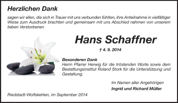 Traueranzeige von Hans Schaffner von Rüsselsheimer Echo, Groß-Gerauer-Echo, Ried Echo