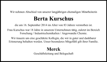 Traueranzeige von Berta Kurschus von Echo-Zeitungen (Gesamtausgabe)