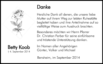 Traueranzeige von Betty Koob von Starkenburger Echo